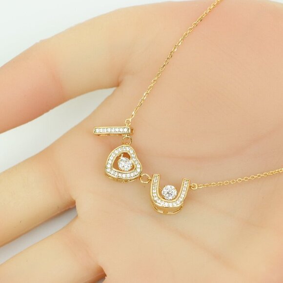 "Rose Gold “I ♥ U” Pendant Necklace with Crystals , XPNL0167 - Picture 5 of 13